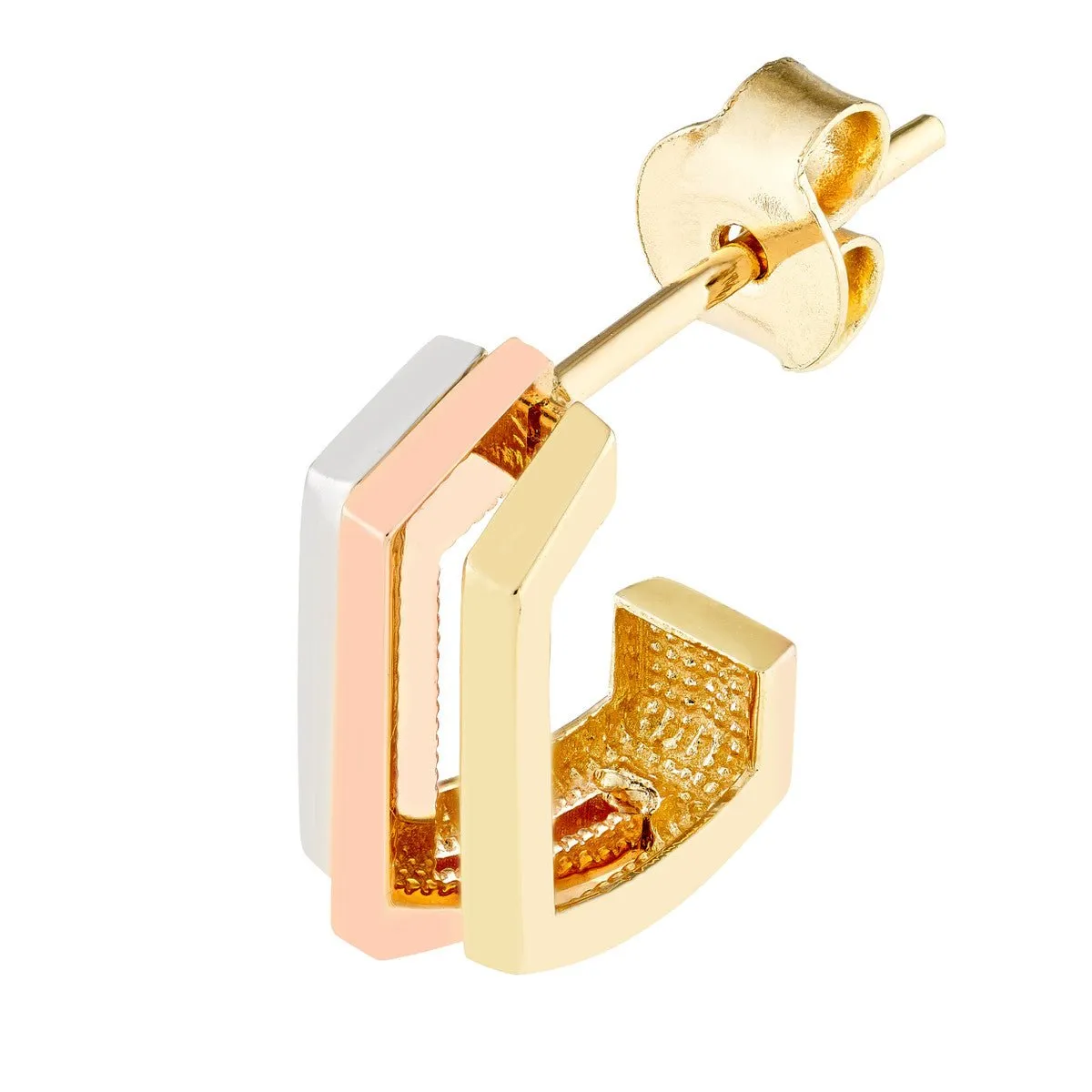 14K Tri Color Gold Geometric Hoop Earrings