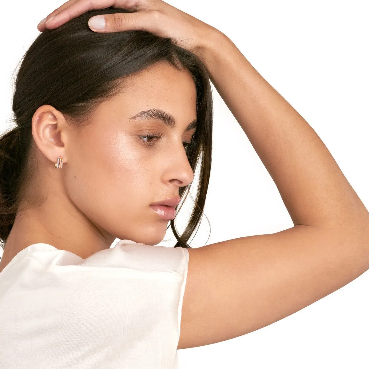 14K Tri Color Gold Geometric Hoop Earrings