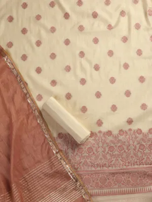 3 pc Unstitched Suit SET - Cherry Jacquard Paisley Kurta with Zari Dupatta and Pyjama