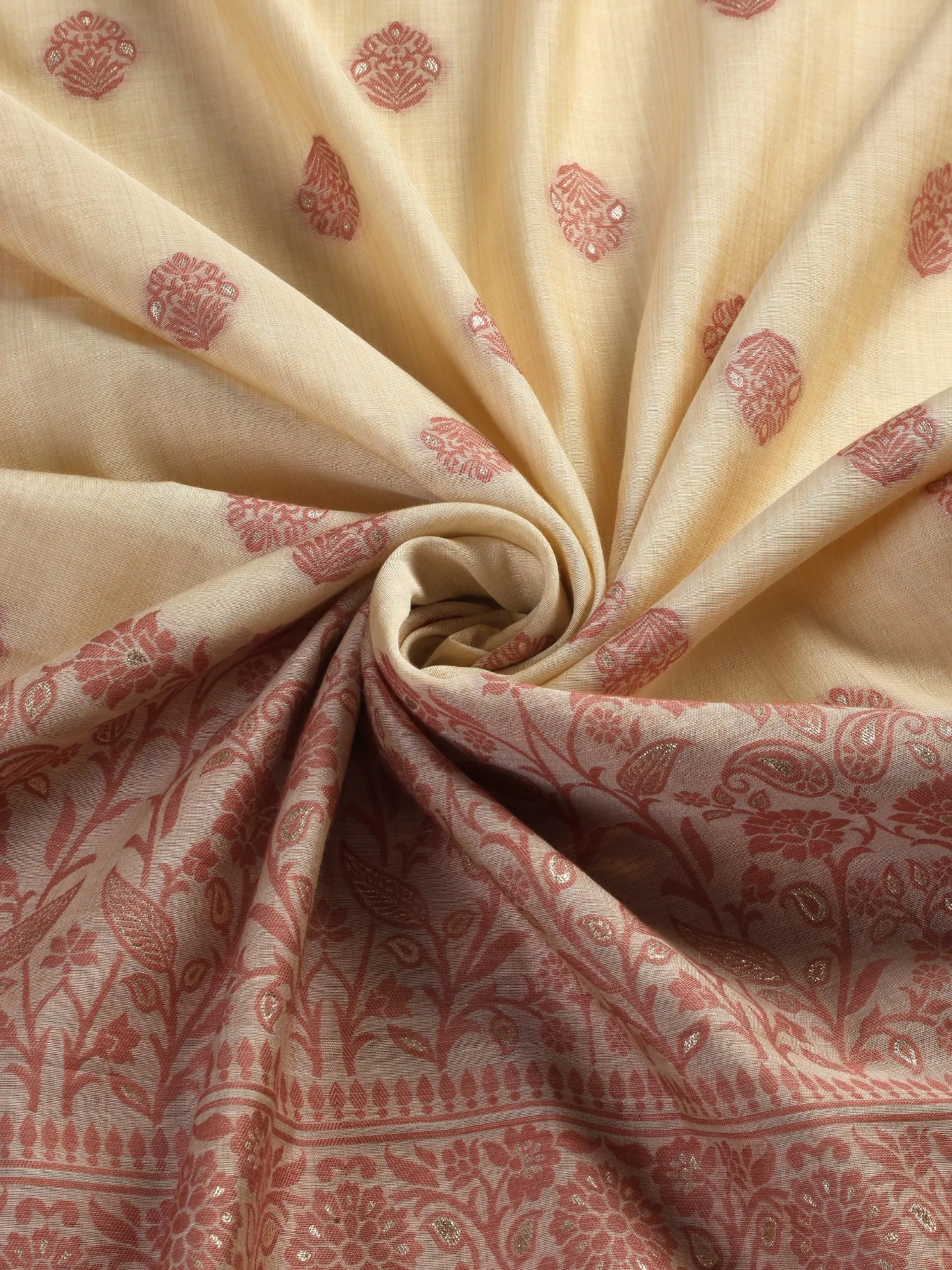 3 pc Unstitched Suit SET - Cherry Jacquard Paisley Kurta with Zari Dupatta and Pyjama