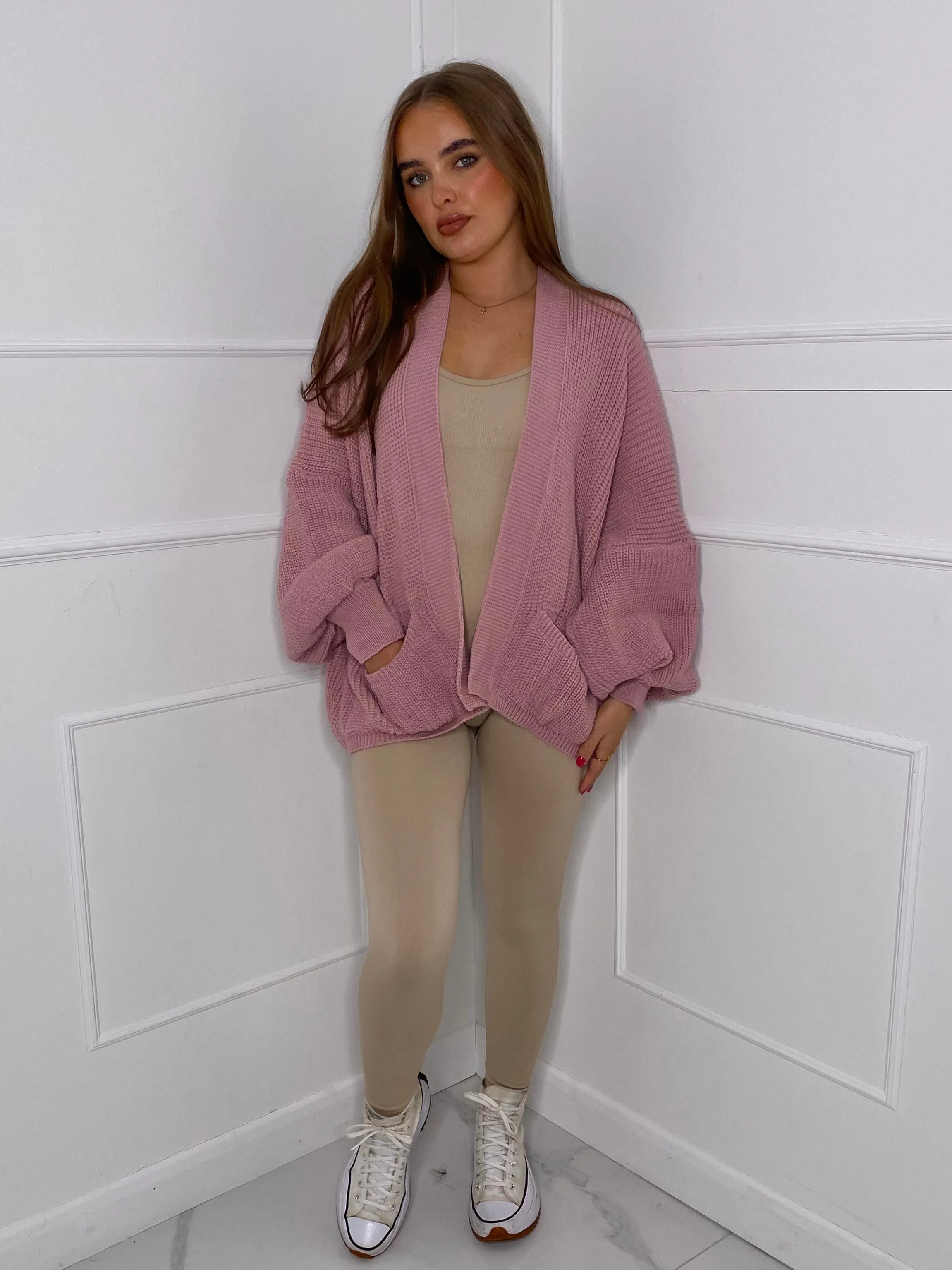 Balloon Sleeve Knitted Cardigan - Baby Pink