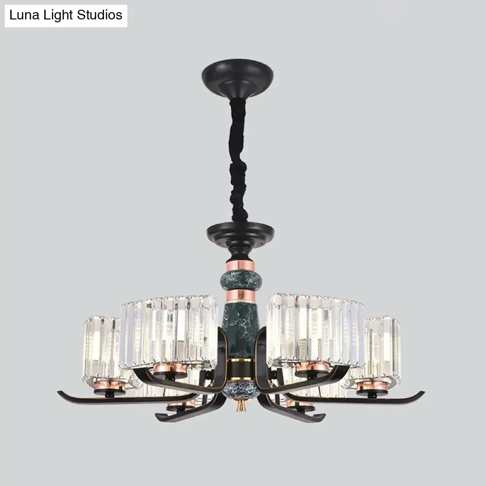 Black Starburst Crystal Hanging Lamp: Elegant 6/8 Bulbs Living Room Chandelier