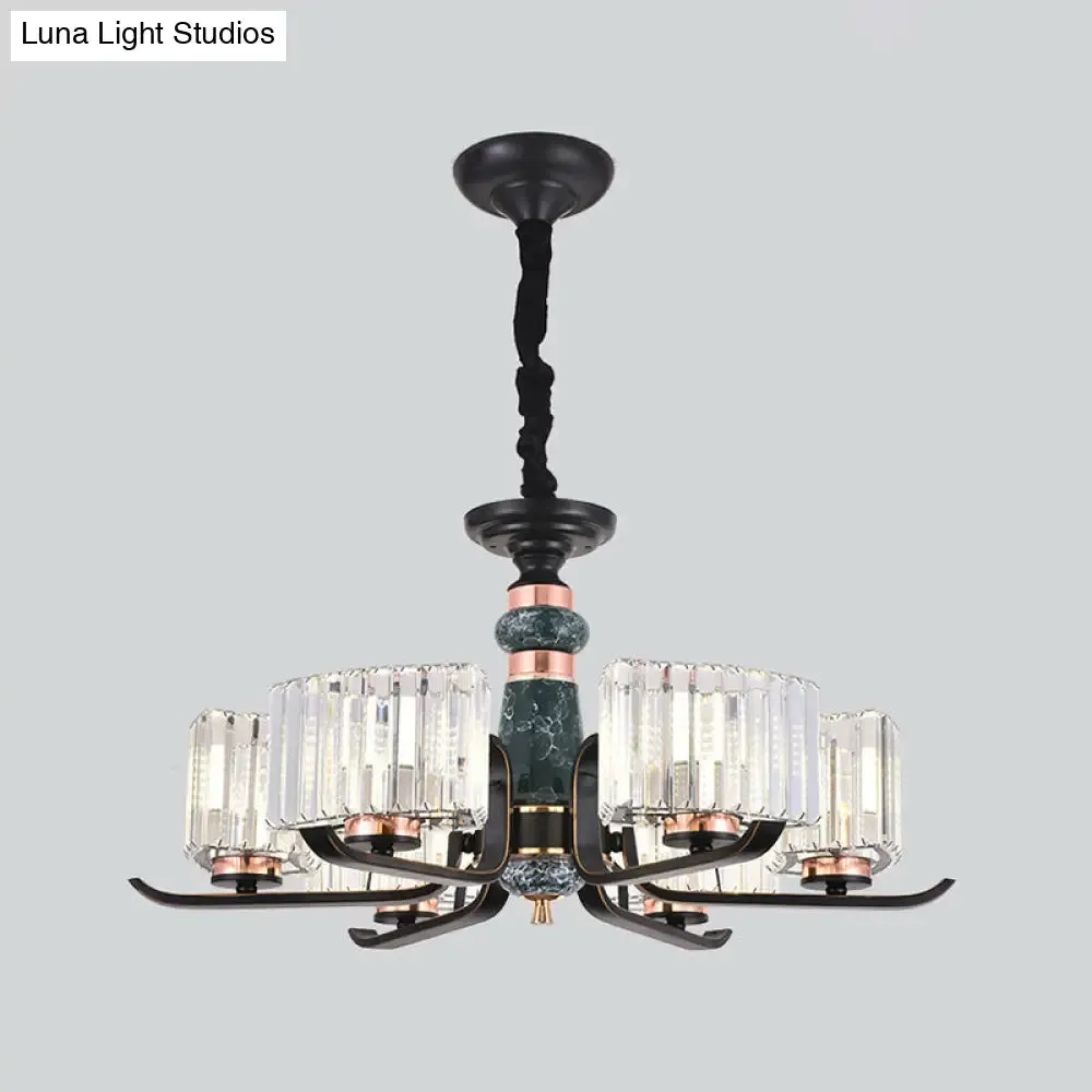 Black Starburst Crystal Hanging Lamp: Elegant 6/8 Bulbs Living Room Chandelier