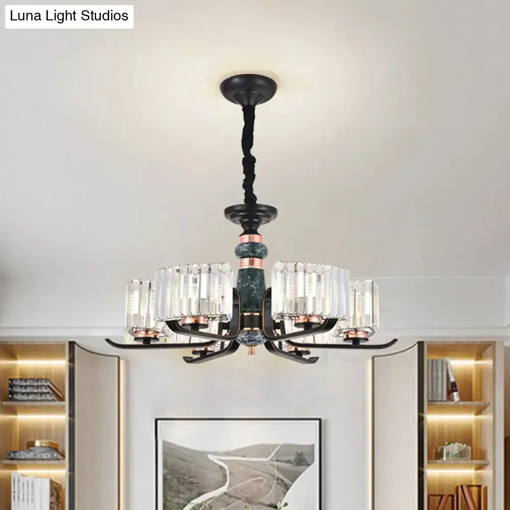 Black Starburst Crystal Hanging Lamp: Elegant 6/8 Bulbs Living Room Chandelier