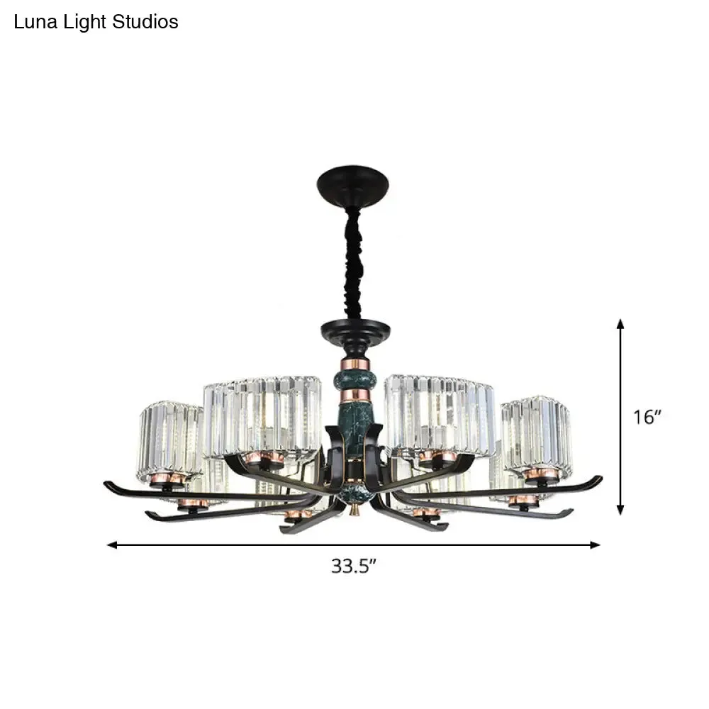 Black Starburst Crystal Hanging Lamp: Elegant 6/8 Bulbs Living Room Chandelier