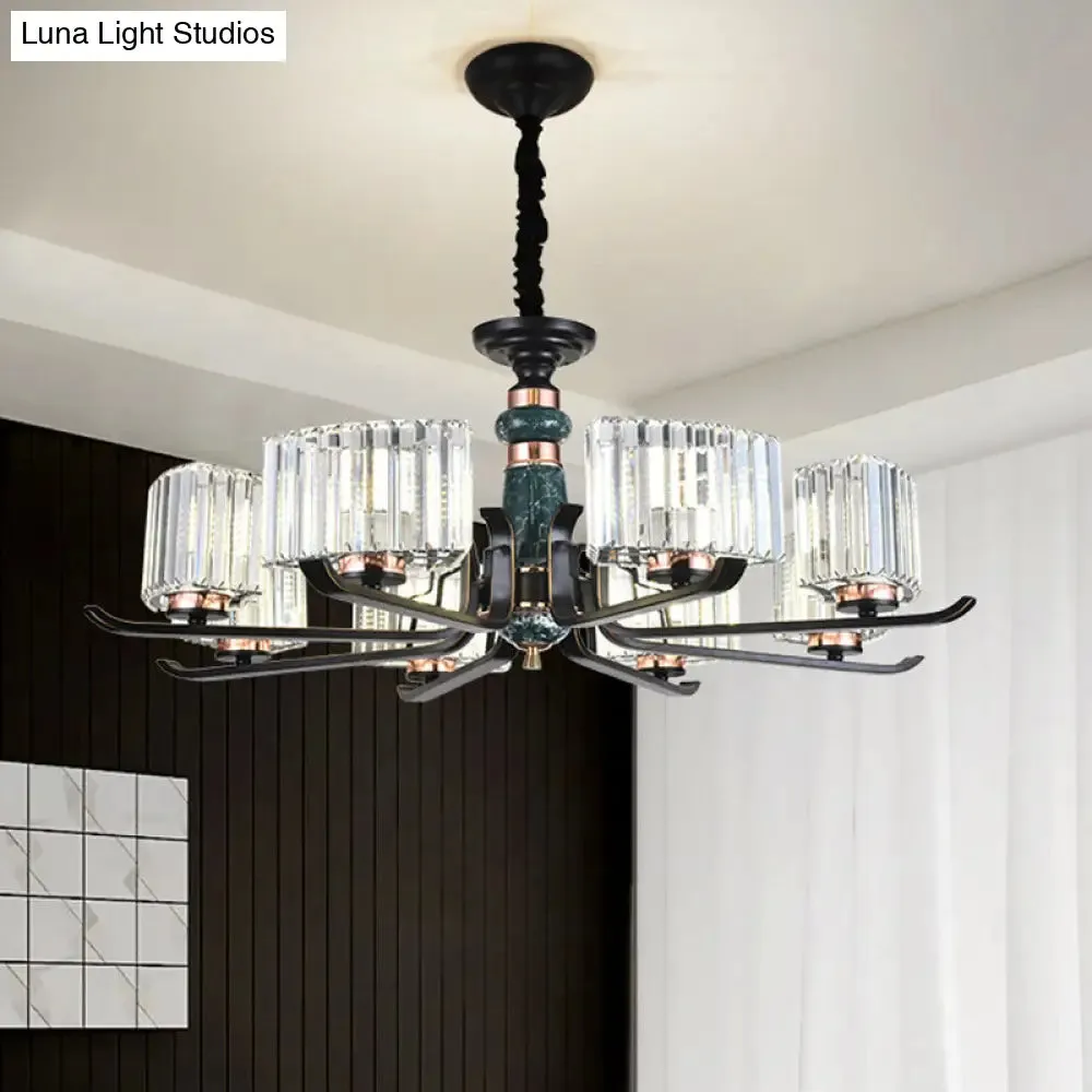 Black Starburst Crystal Hanging Lamp: Elegant 6/8 Bulbs Living Room Chandelier