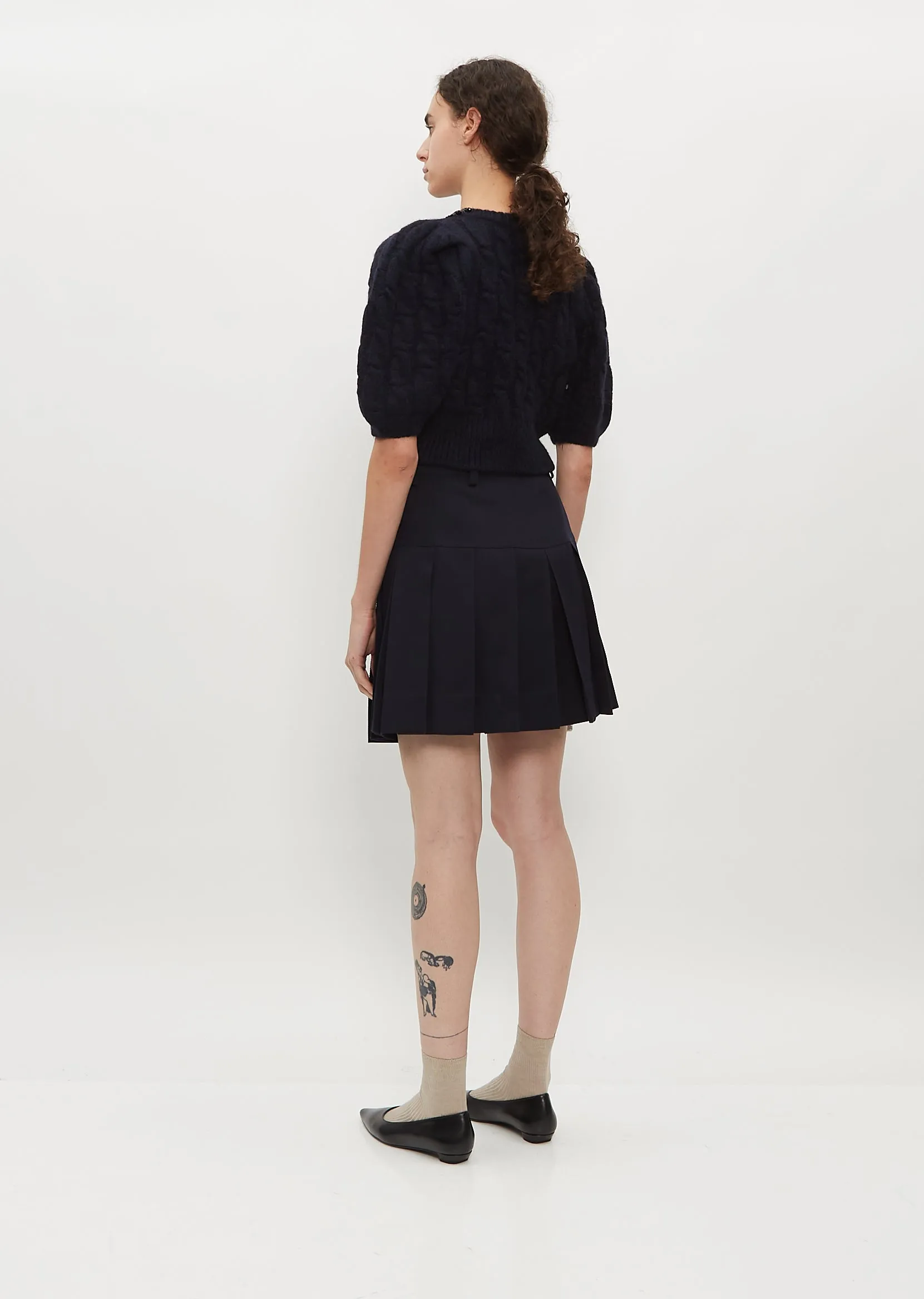 Cropped Cable Puff Sleeve Cardigan