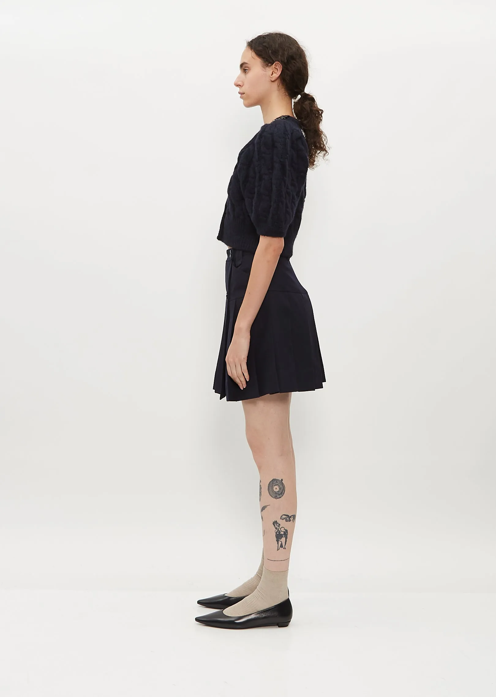 Cropped Cable Puff Sleeve Cardigan