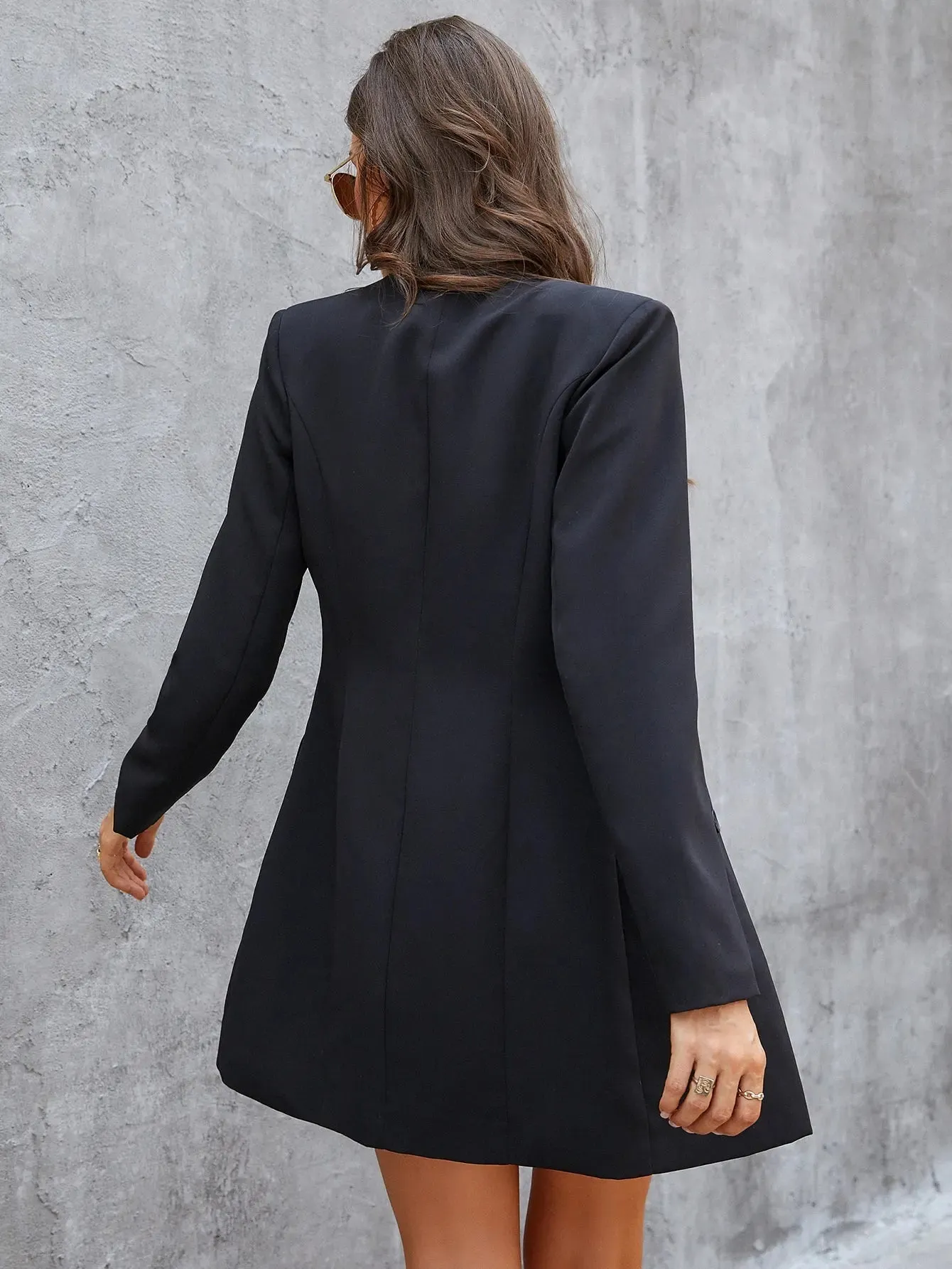 FashionSierra - Fashionable Solid Color Notched Collar Long Sleeve Casual Office Outerwear Blazer Blouse
