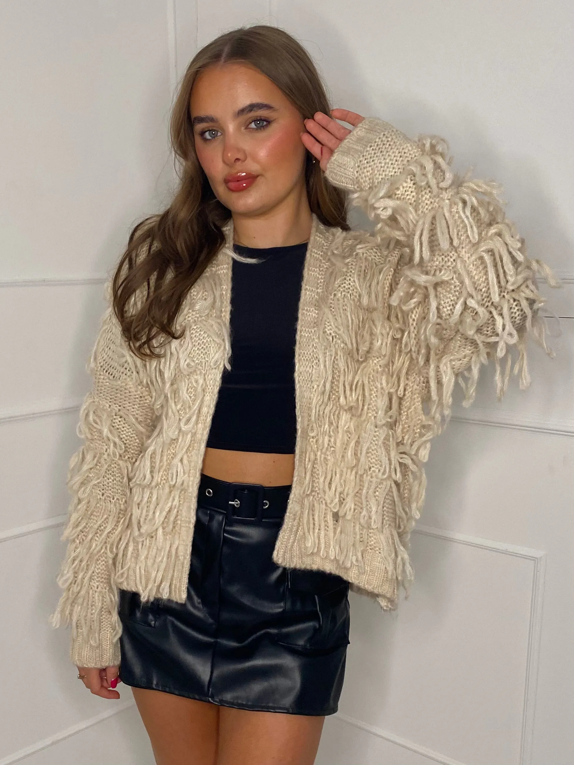 Fringe Detail Cardigan - Beige