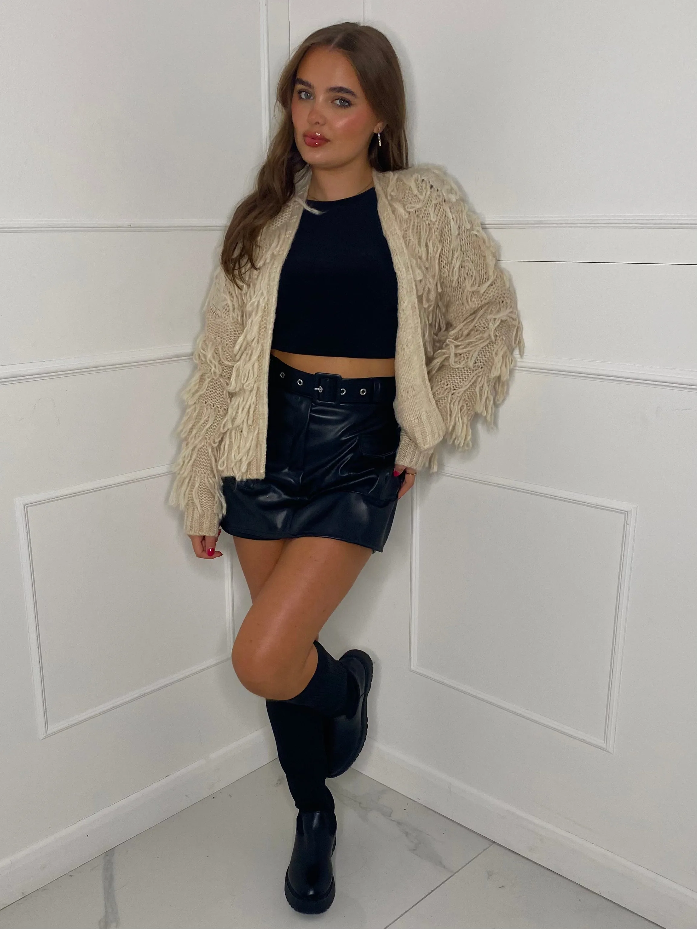 Fringe Detail Cardigan - Beige