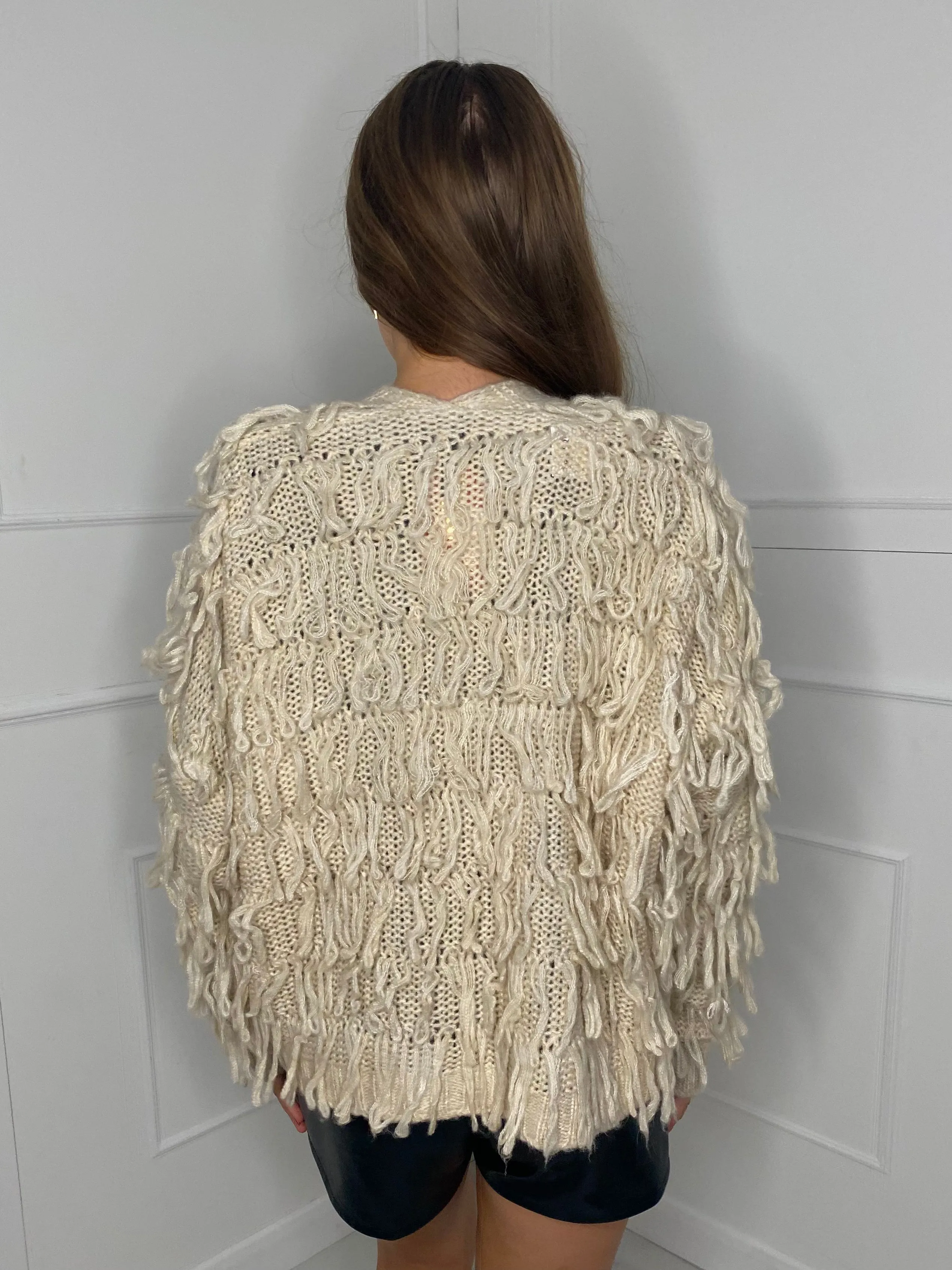 Fringe Detail Cardigan - Beige