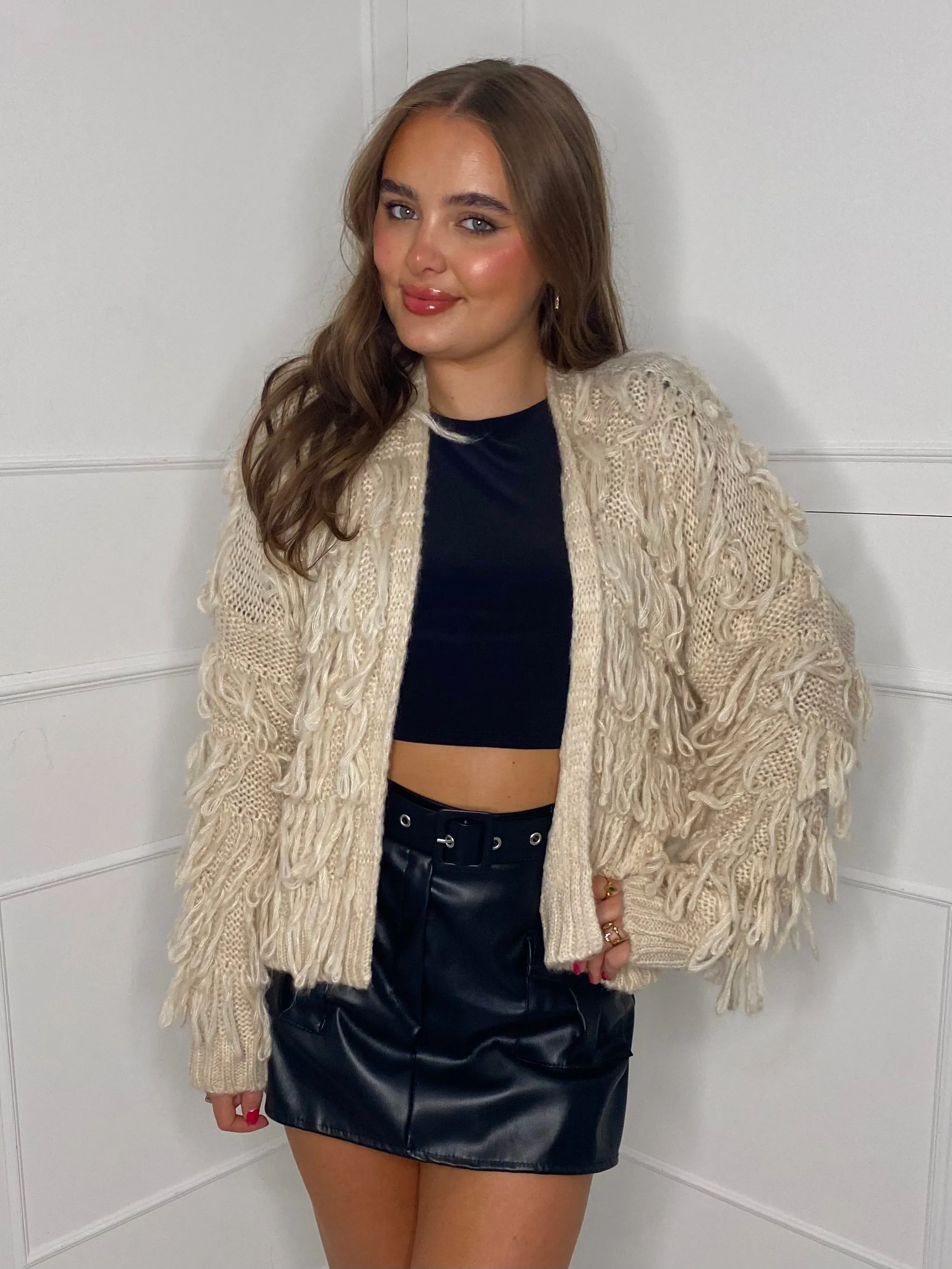 Fringe Detail Cardigan - Beige