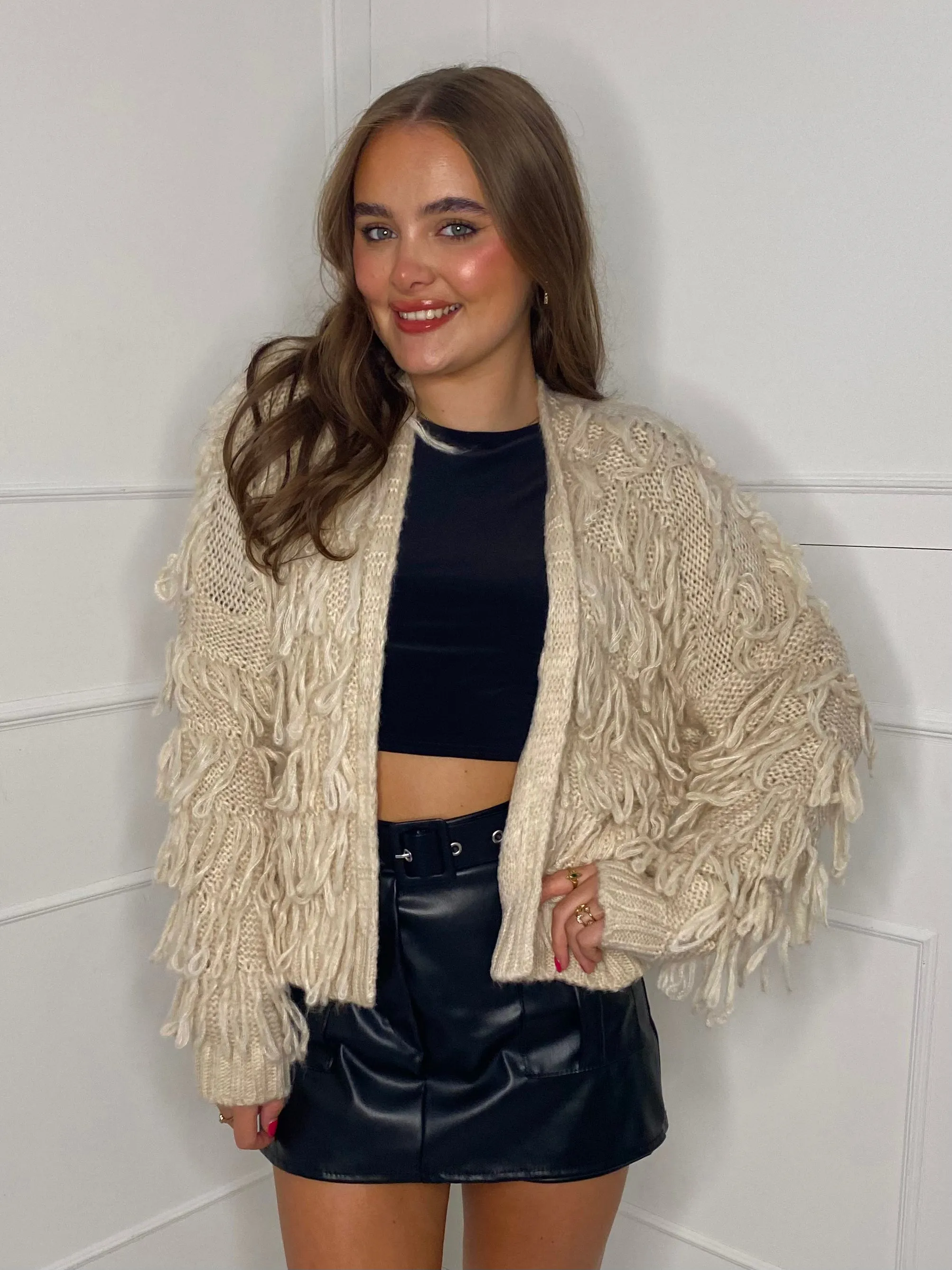 Fringe Detail Cardigan - Beige
