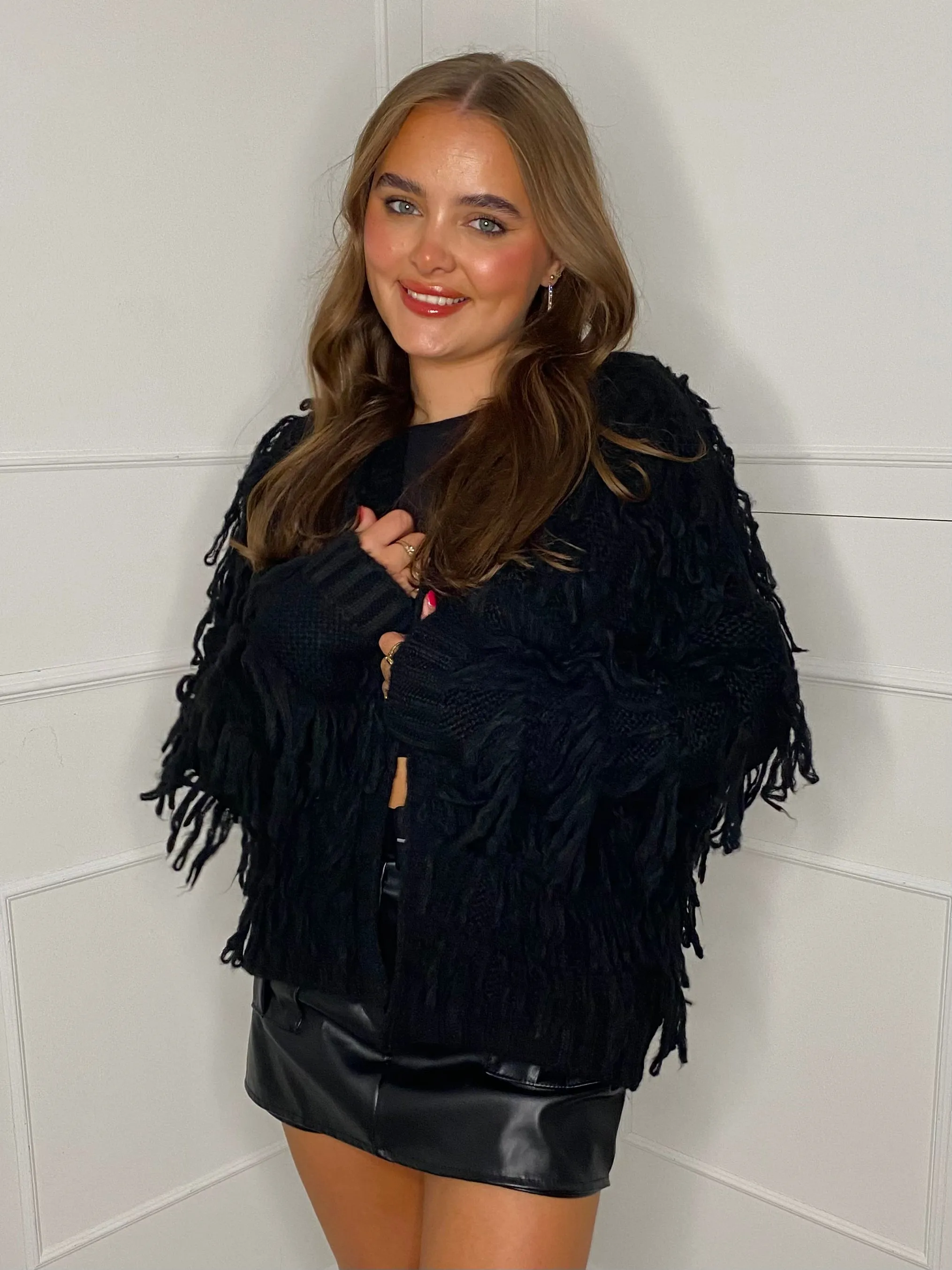 Fringe Detail Cardigan - Black