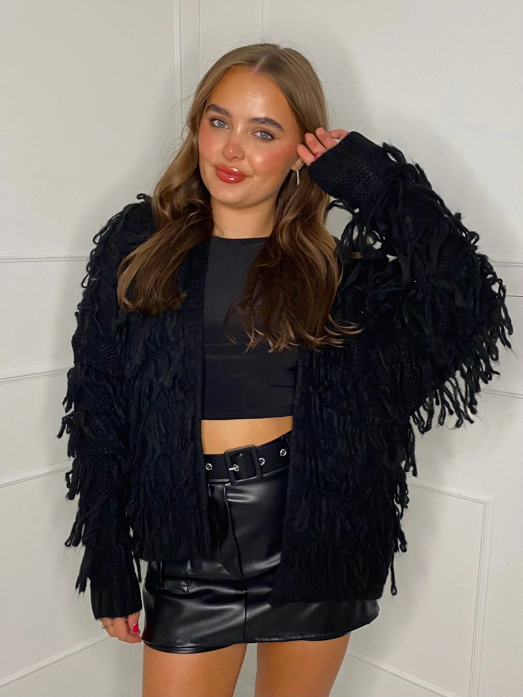 Fringe Detail Cardigan - Black