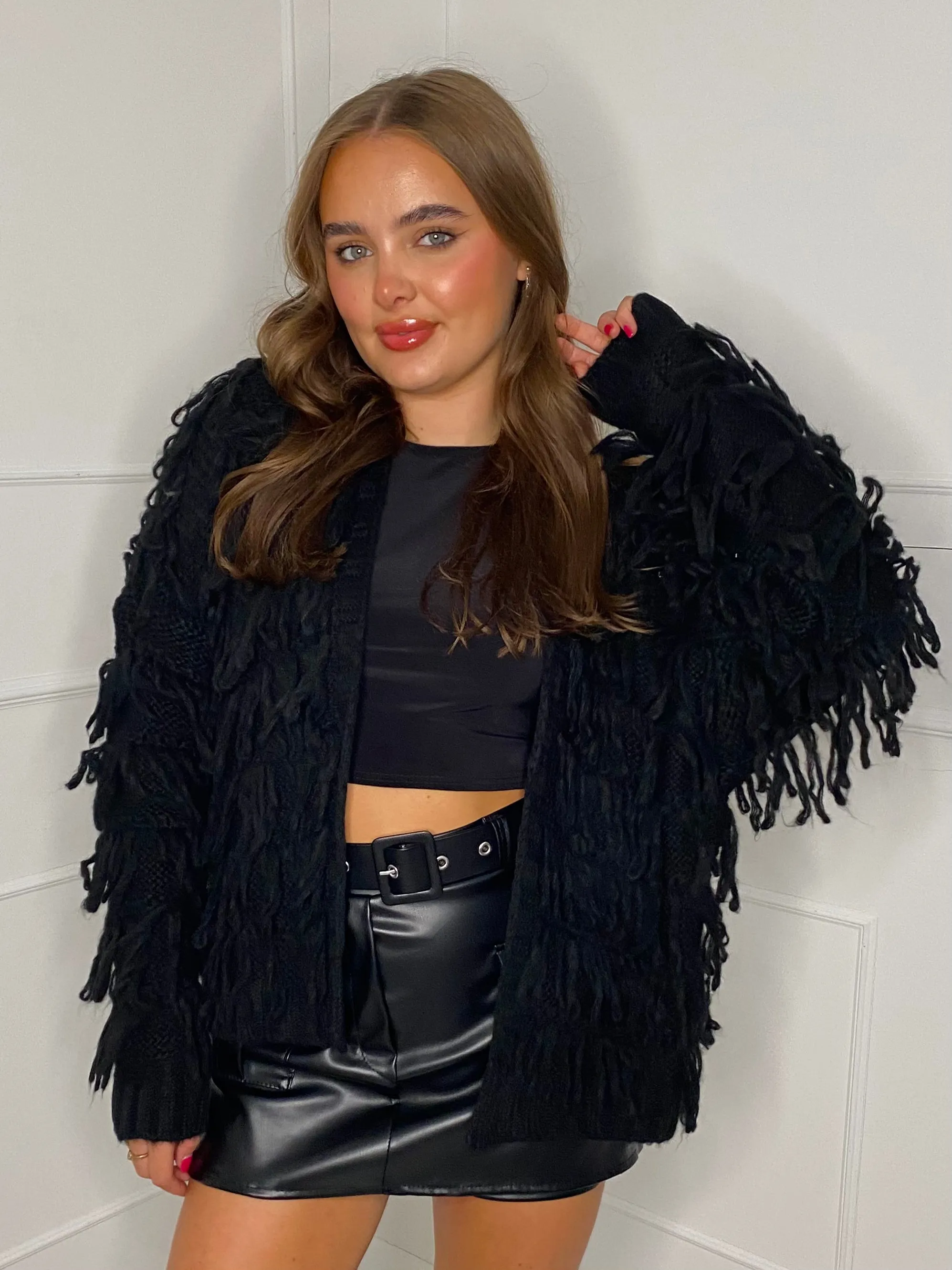 Fringe Detail Cardigan - Black