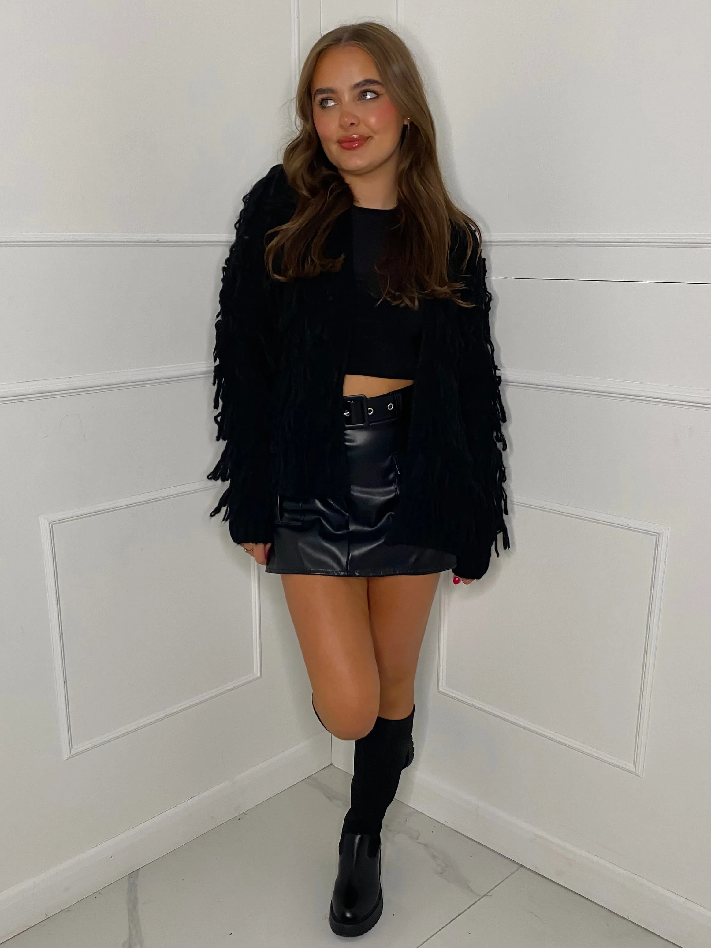 Fringe Detail Cardigan - Black