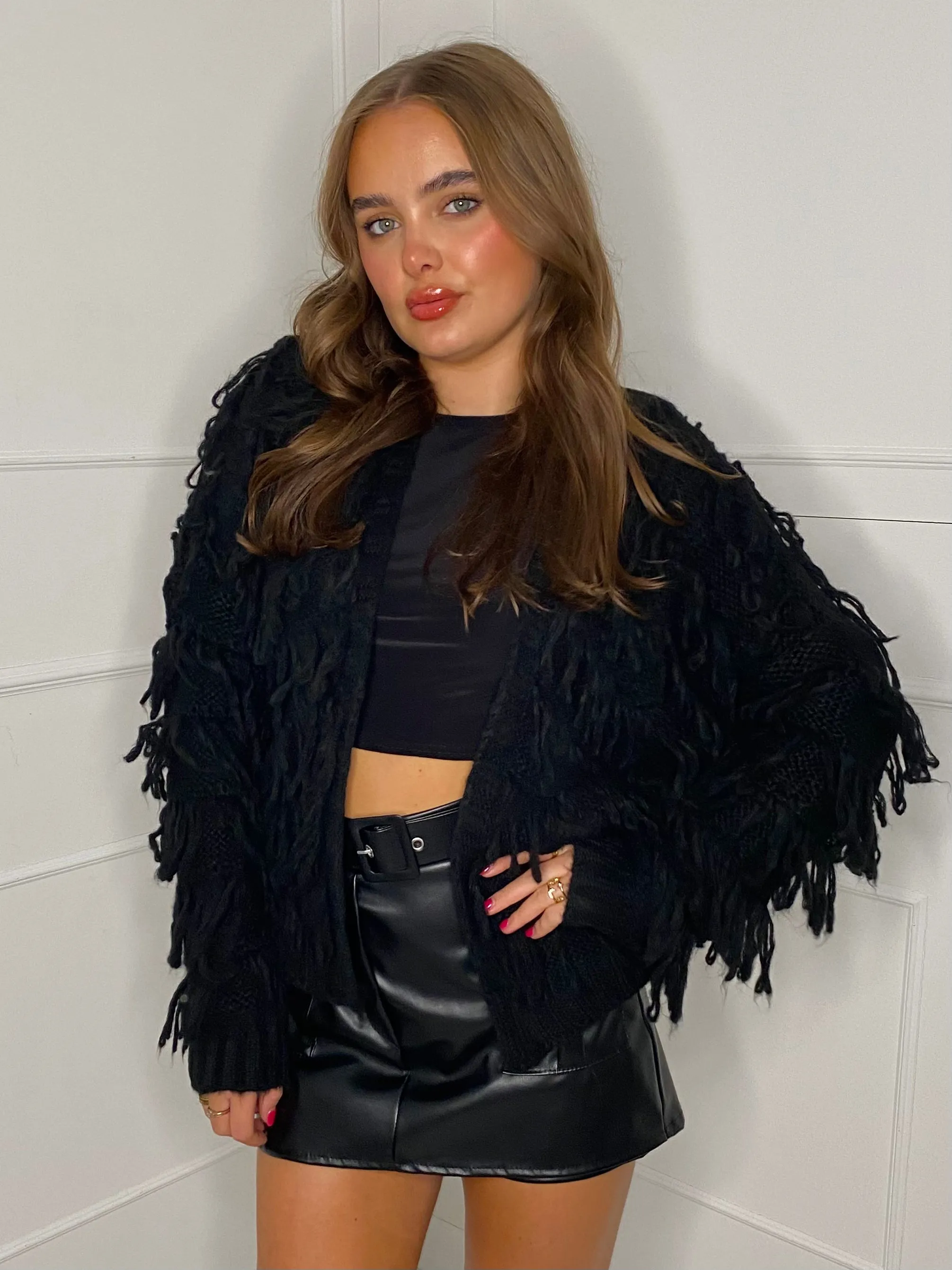 Fringe Detail Cardigan - Black
