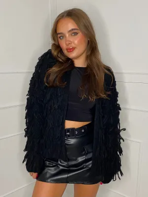 Fringe Detail Cardigan - Black