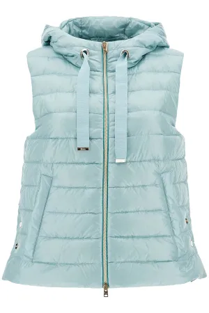 HERNO light blue quilted nylon gilet with hood