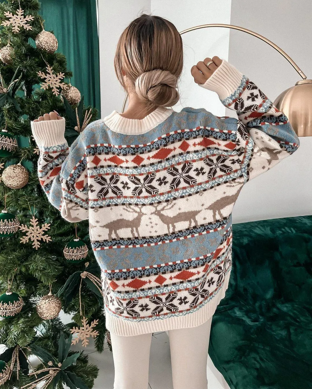 Loose Christmas Theme Jacquard Long Sleeve Sweater