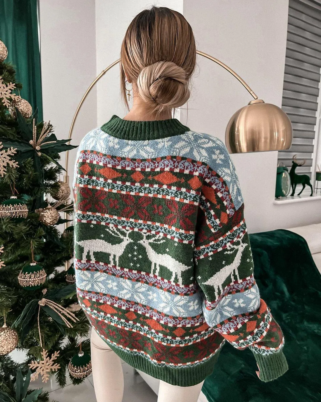 Loose Christmas Theme Jacquard Long Sleeve Sweater