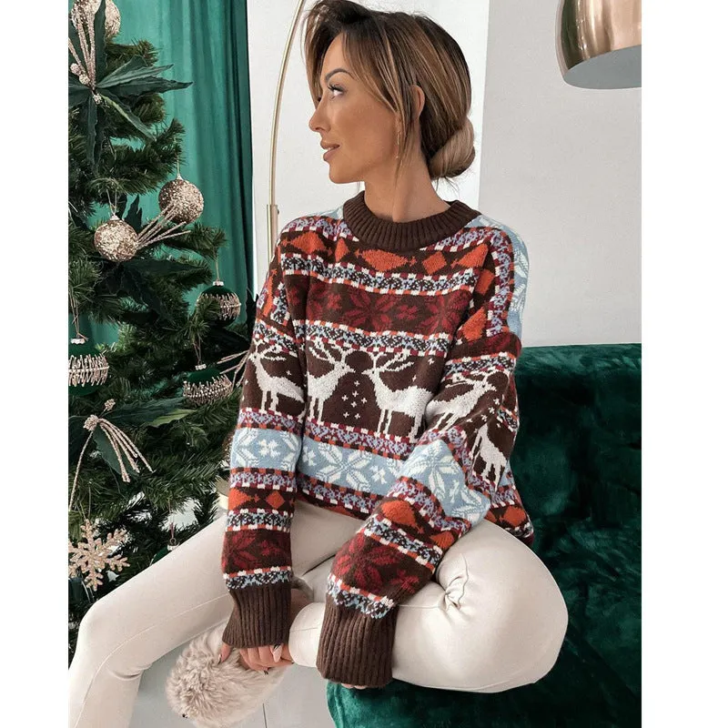 Loose Christmas Theme Jacquard Long Sleeve Sweater