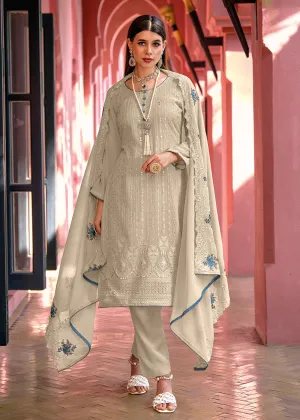 Pakistani Style Elegant Grey Embroidered Eid Wear Kurta Set