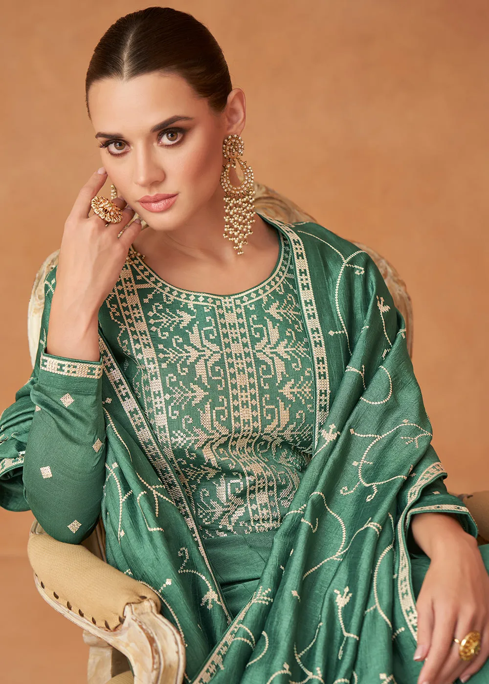 Premium Green Sequins & Thread Designer Anarkali Suit