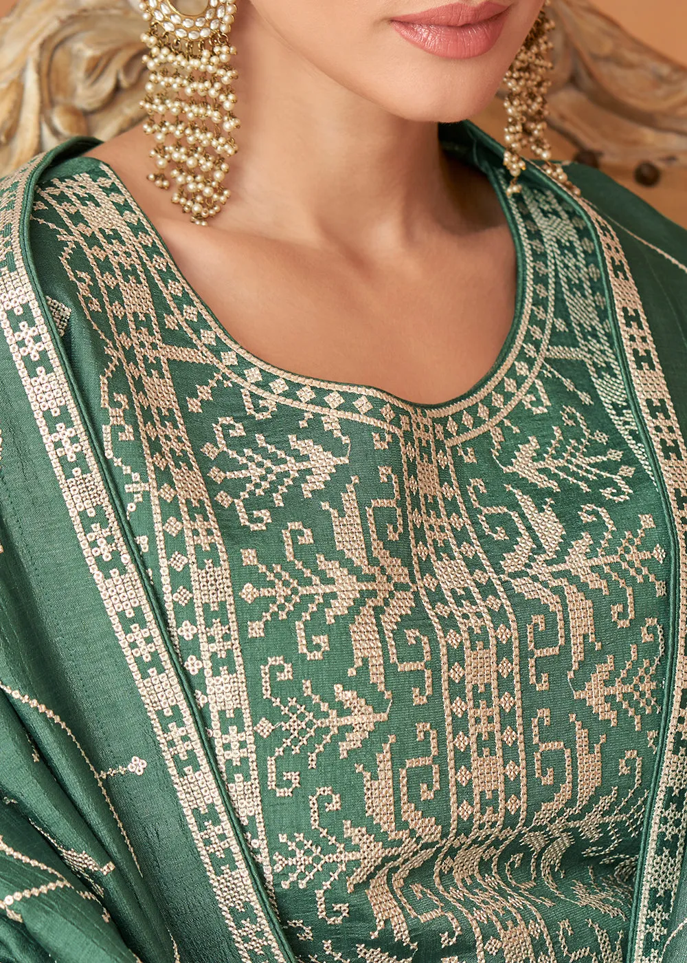 Premium Green Sequins & Thread Designer Anarkali Suit