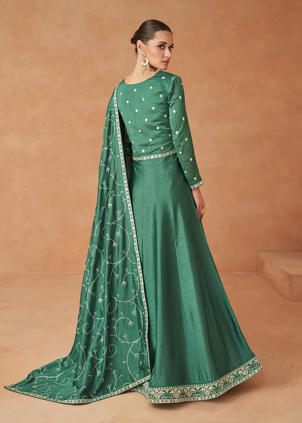 Premium Green Sequins & Thread Designer Anarkali Suit