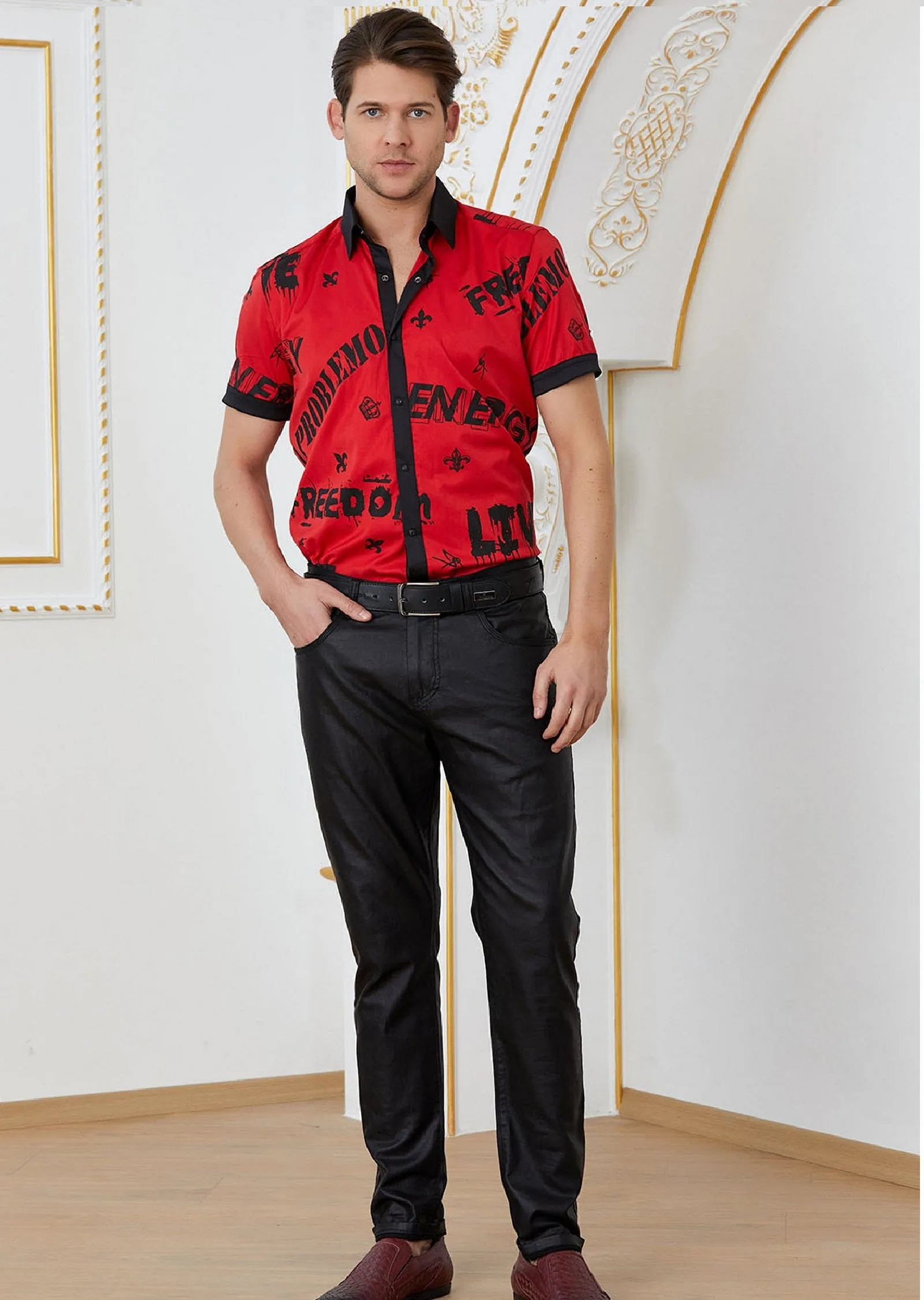 Red "Slogans" Short Sleeve Shirt