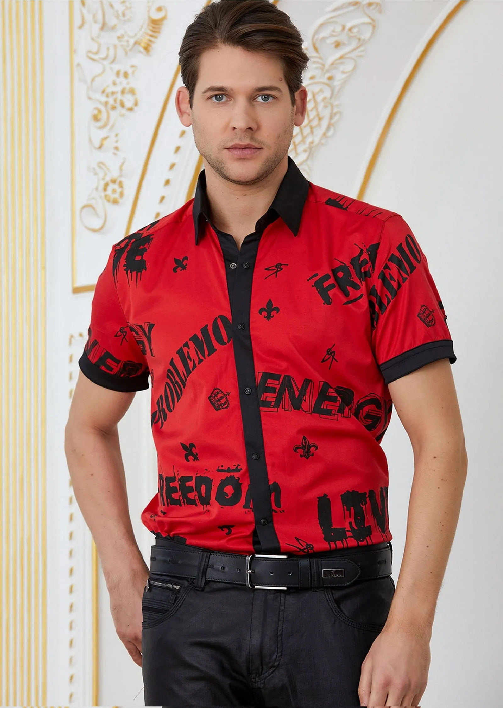 Red "Slogans" Short Sleeve Shirt