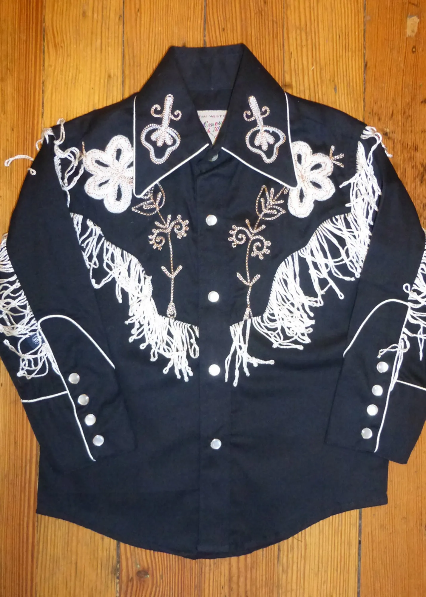 Rockmount Kids Boys Black 100% Cotton Embroidered Fringe L/S Shirt