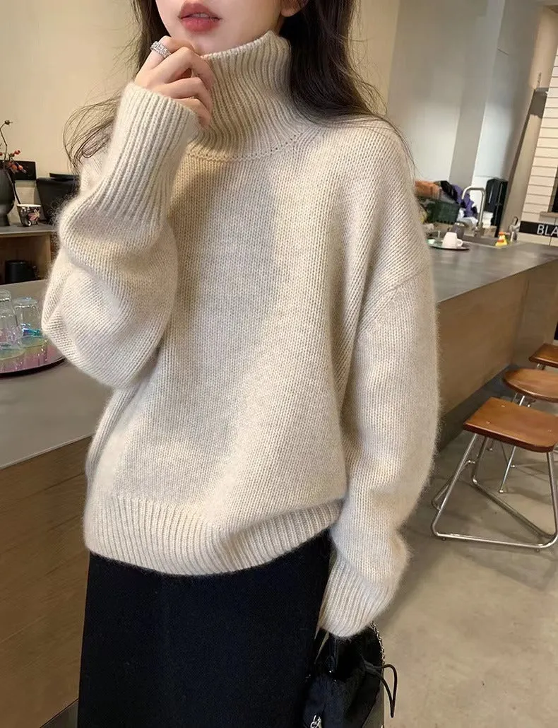 Simple High Neck Long Sleeve Sweater
