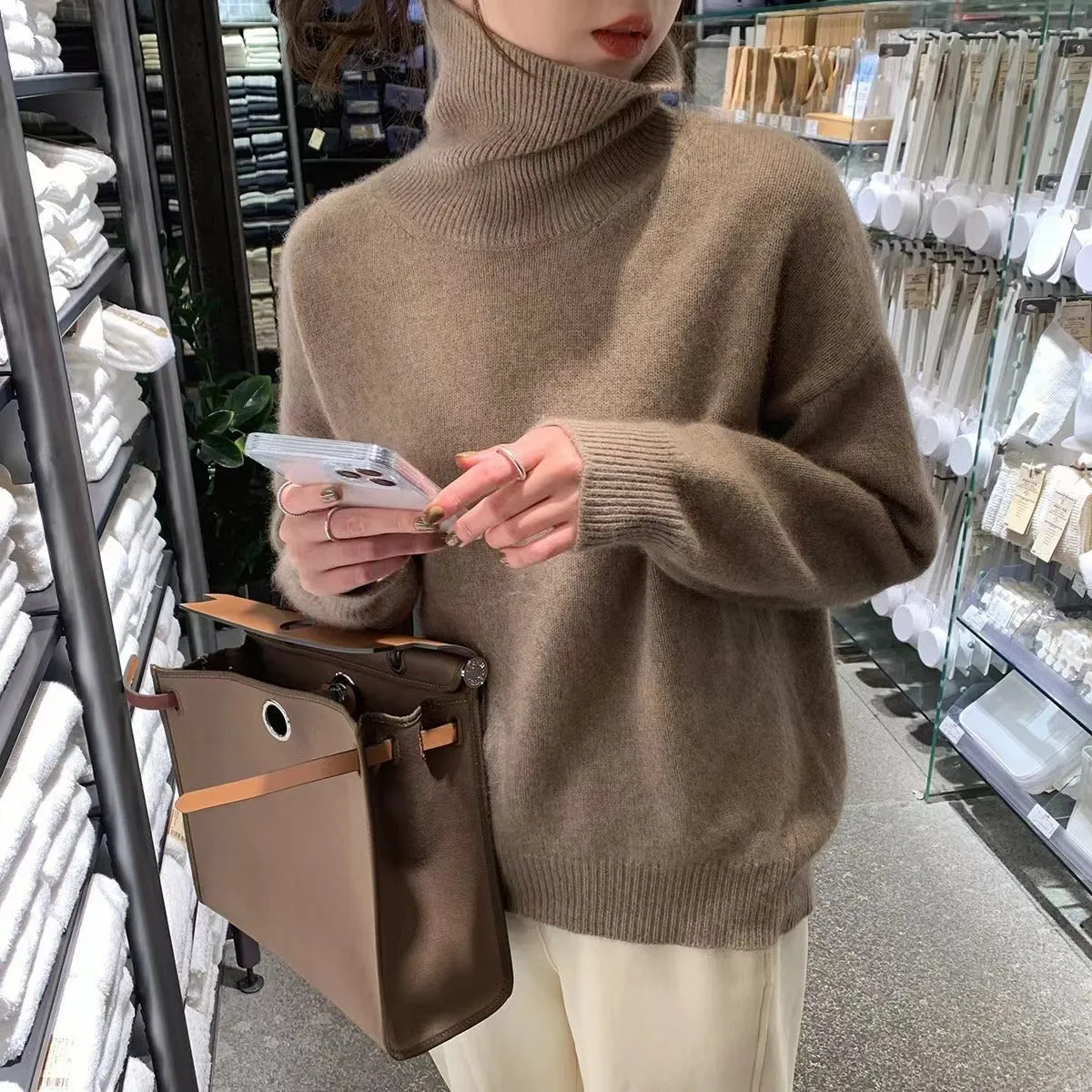Simple High Neck Long Sleeve Sweater