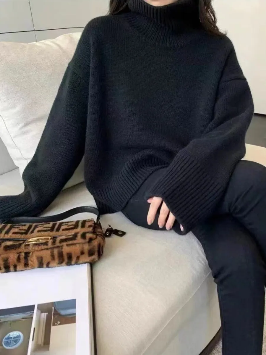 Simple High Neck Long Sleeve Sweater