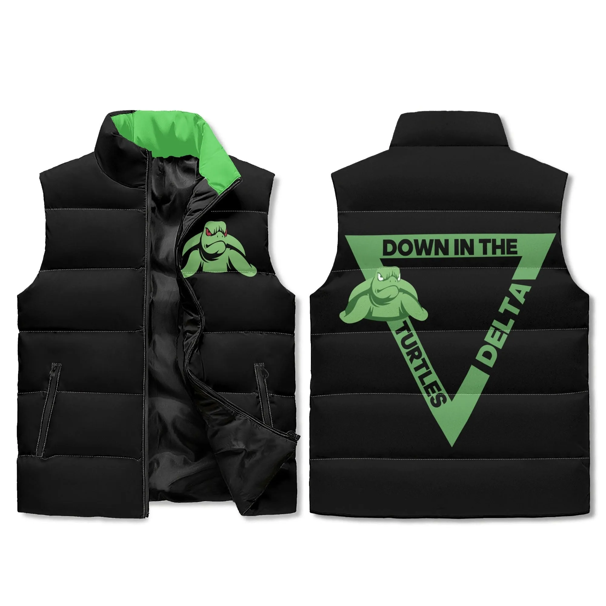 Turtle Unisex Lightweight All Over Printing Stand Collar Zip Up Puffer Vest