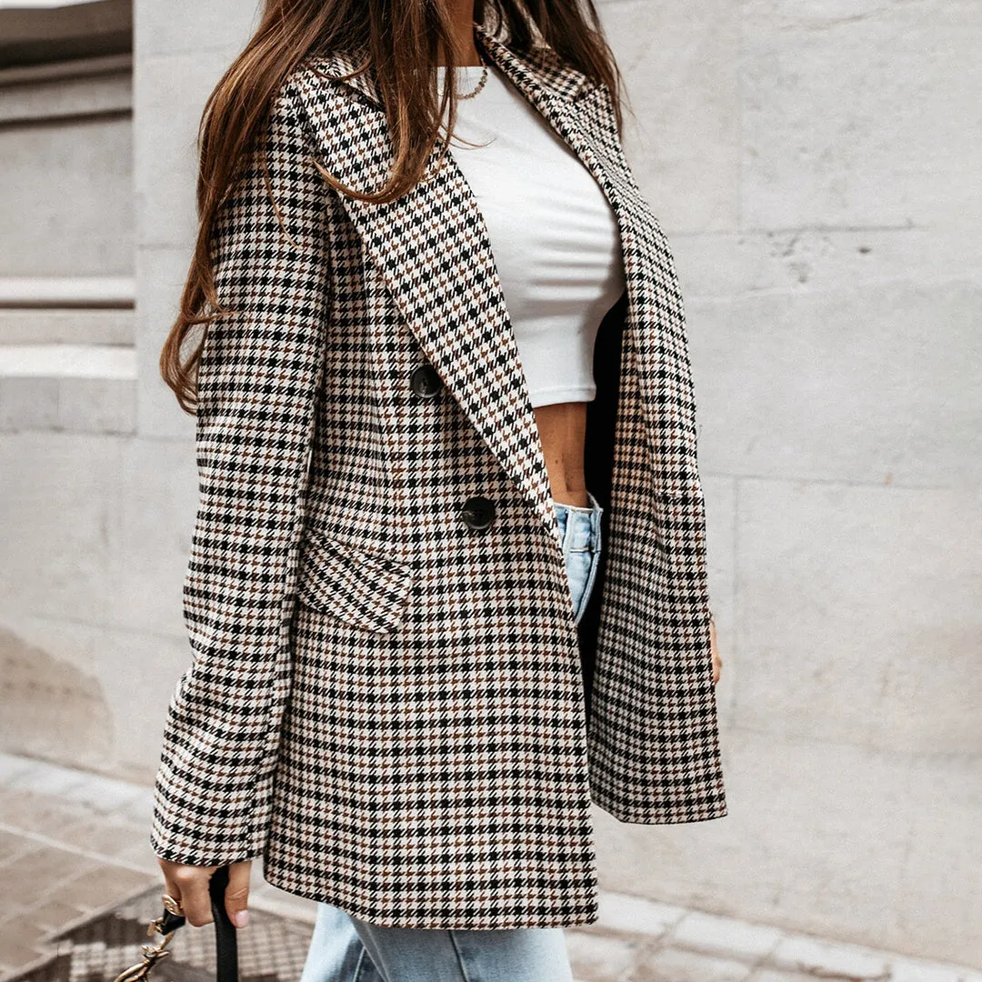 Women's Slim Checked Buttoned Blazer with Pockets | For Everyday Wear