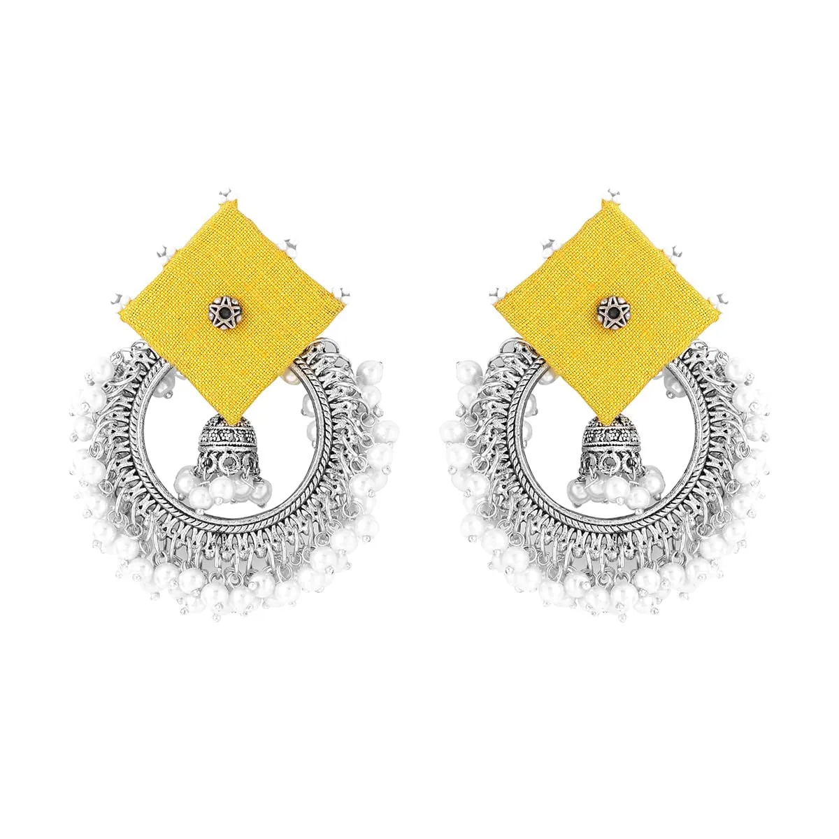 Yellow Chimes Earrings for Women and Girls Silver Oxidised Drop Earrings|Woven Wrapped Beads Circle Drop Earrings|Birthday Gift For girls and women Anniversary Gift for Wife