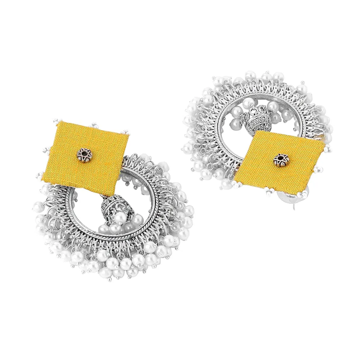 Yellow Chimes Earrings for Women and Girls Silver Oxidised Drop Earrings|Woven Wrapped Beads Circle Drop Earrings|Birthday Gift For girls and women Anniversary Gift for Wife