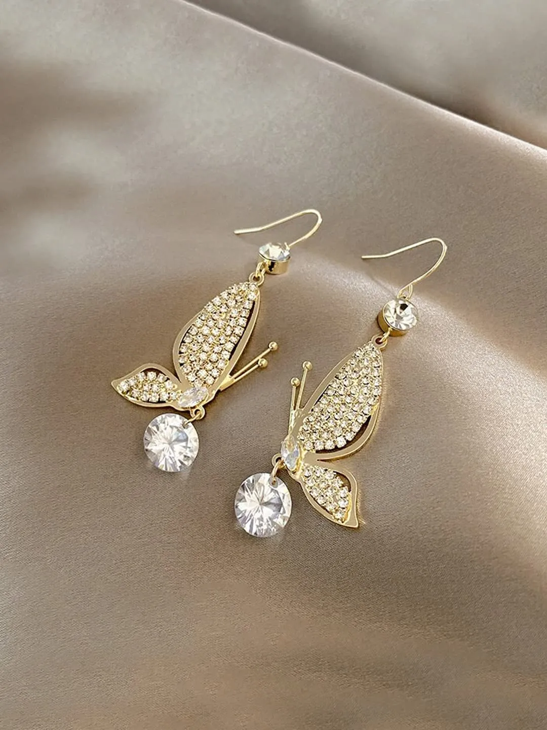 Yellow Chimes Earrings For Women Gold Tone Crystal Studded Fly Shape Drop Earrings For Women and Girls