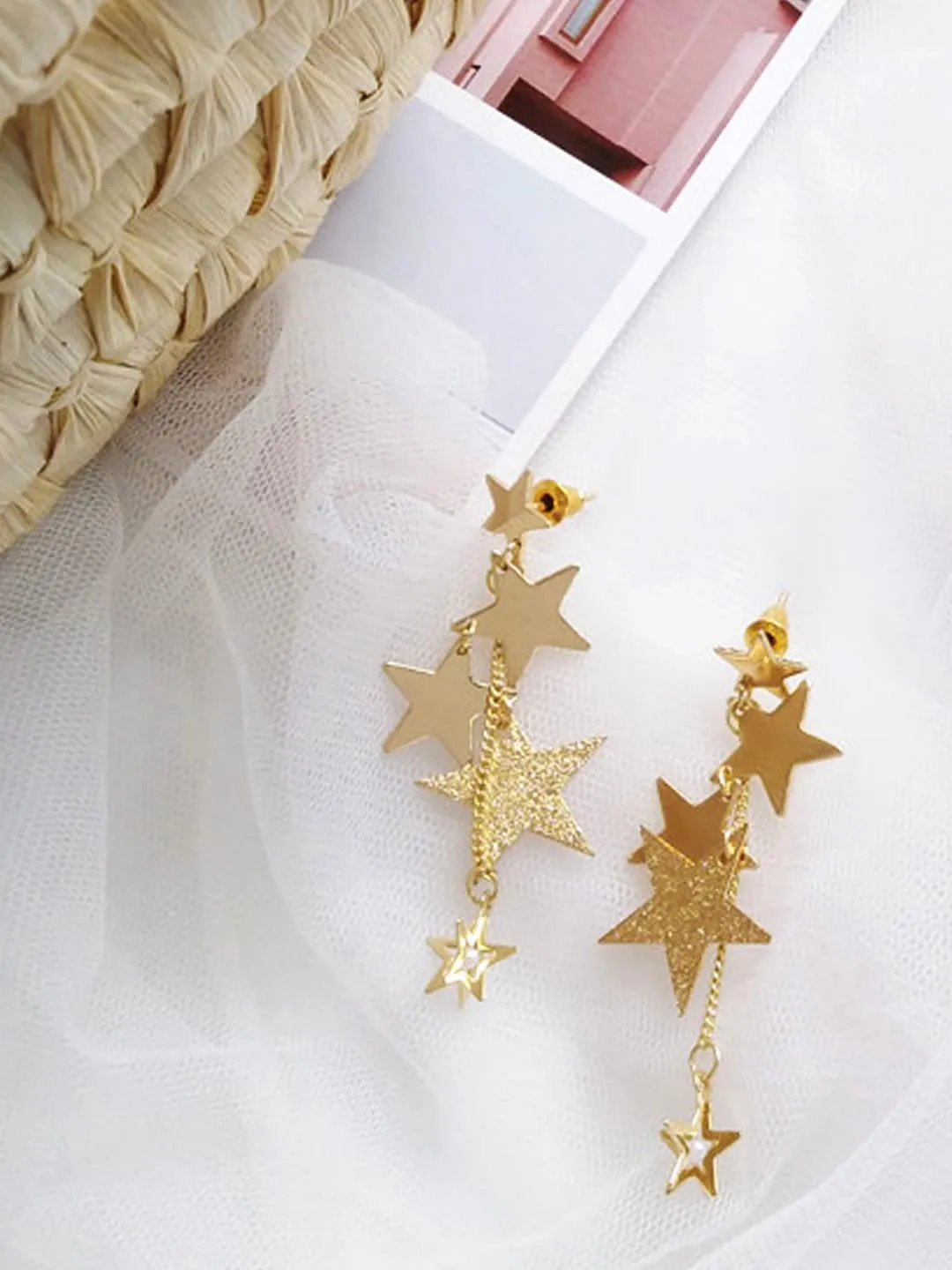 Yellow Chimes Earrings For Women Gold Toned Star Designed Hanging Chain Dangler Earrings For Women and Girls