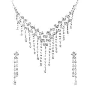 Yellow Chimes Jewellery Set For Women Silver Toned Drop Chain Designed Necklace Set With Earring For Women and Girls